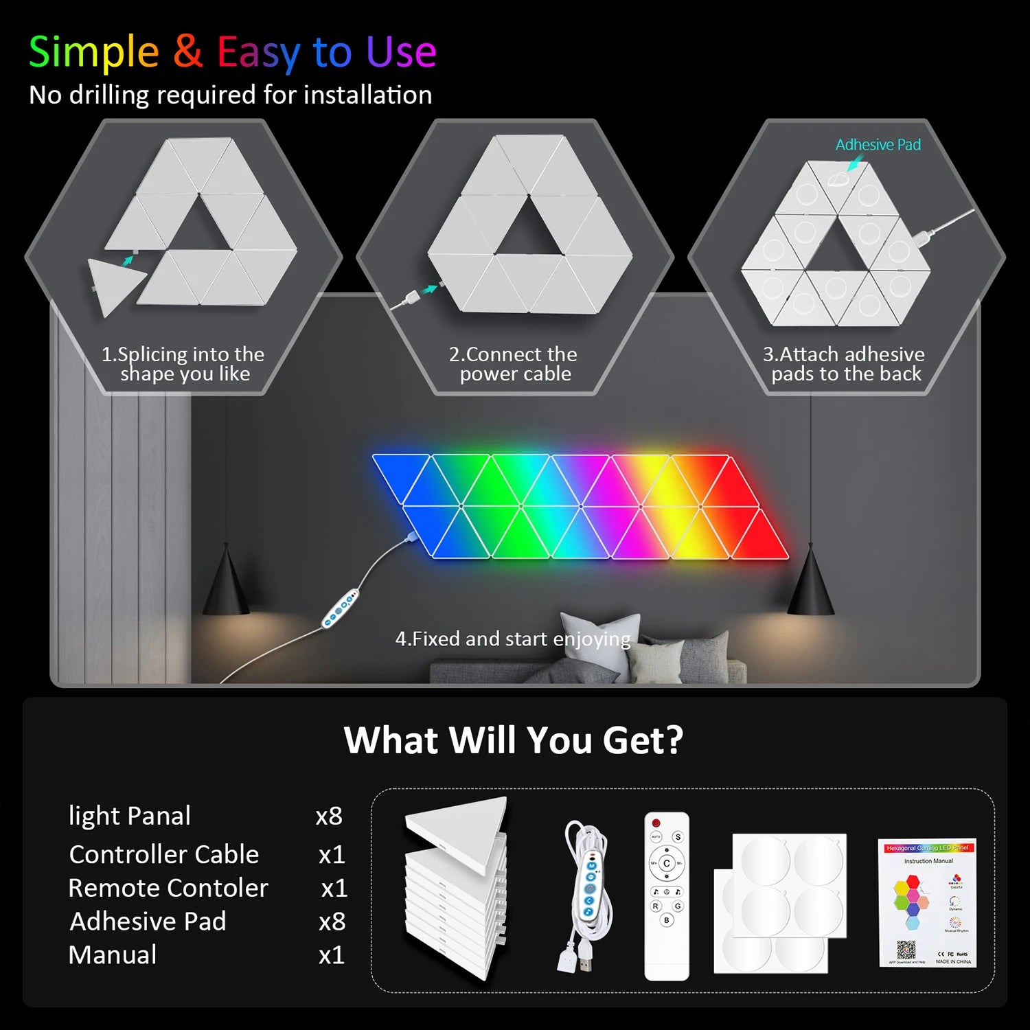 Big LED Smart Triangule Lamp RGB Wall Lights ™