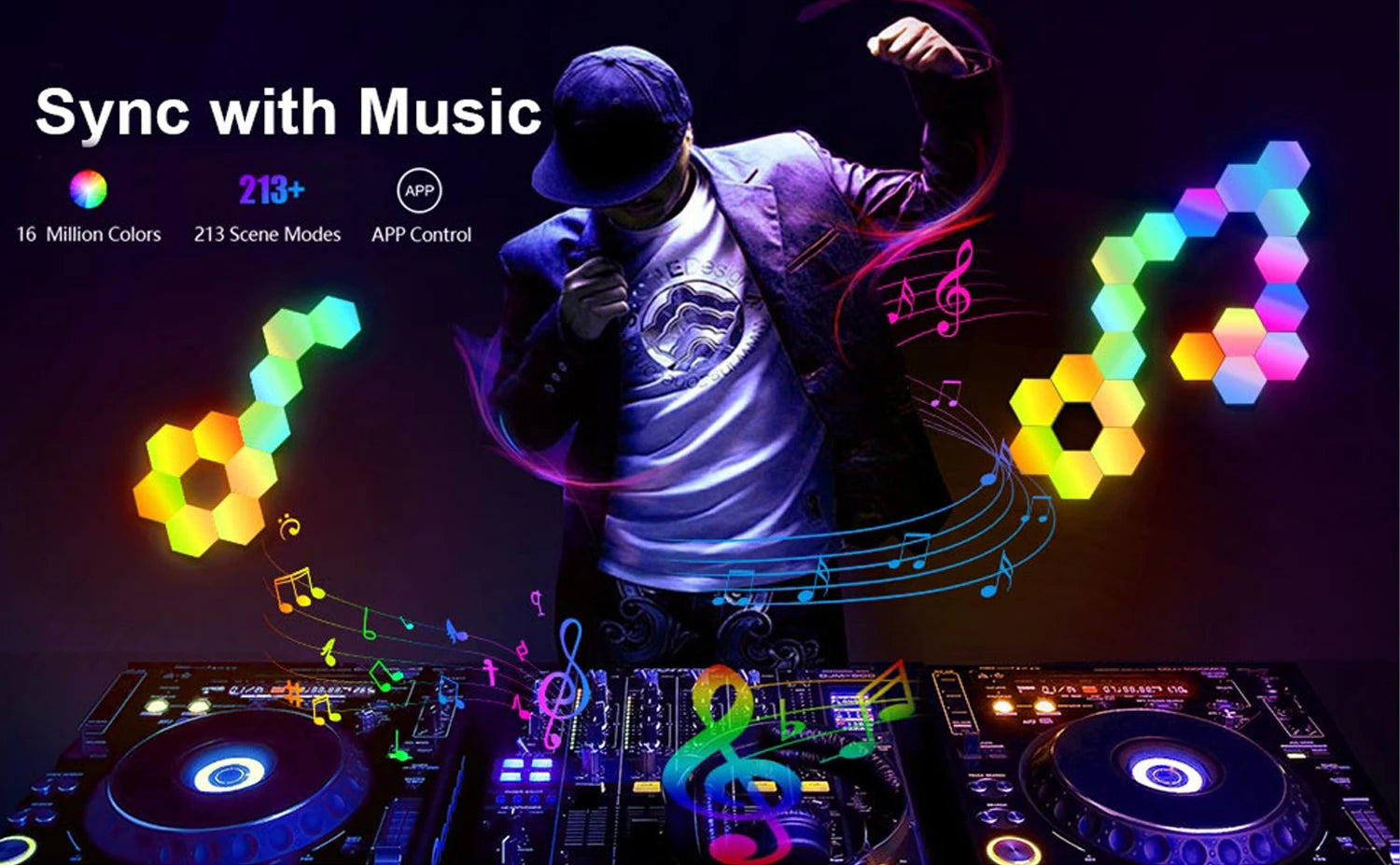 RGB Smart Hexagonal ™ Wall Lamp Color changing